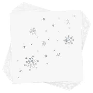 The Snow Shimmer tattoo set includes 10 pre-cut metallic holiday Flash Tattoos. The perfect holiday sparkle for any celebration! Snow shimmer metallic temporary tattoo.